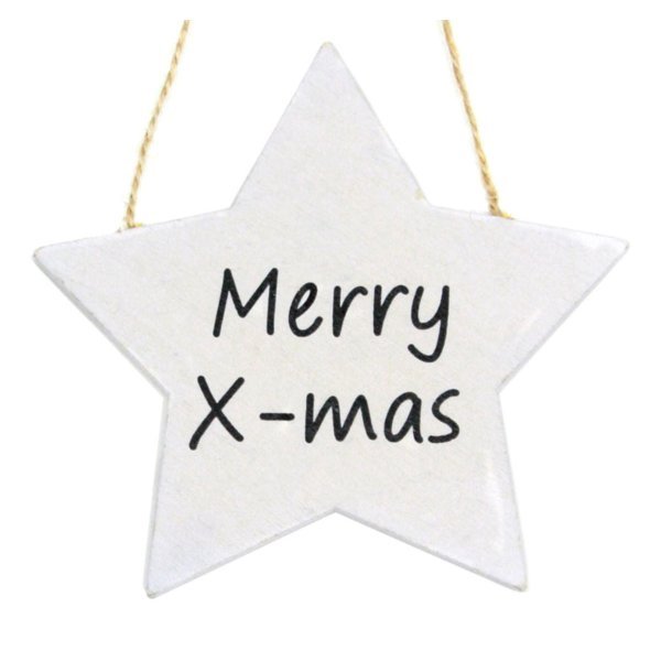 Χριστουγεννιάτικο Ξύλινο Αστέρι "Merry X-mas", Λευκό (11cm)